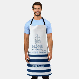 Nautical Boat Name,Anchor Sea Navy Blue Striped Apron