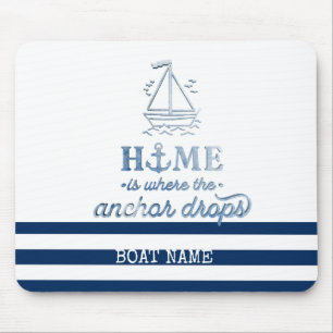 Nautical Boat Name,Anchor Sea Navy Blue Striped Mouse Mat