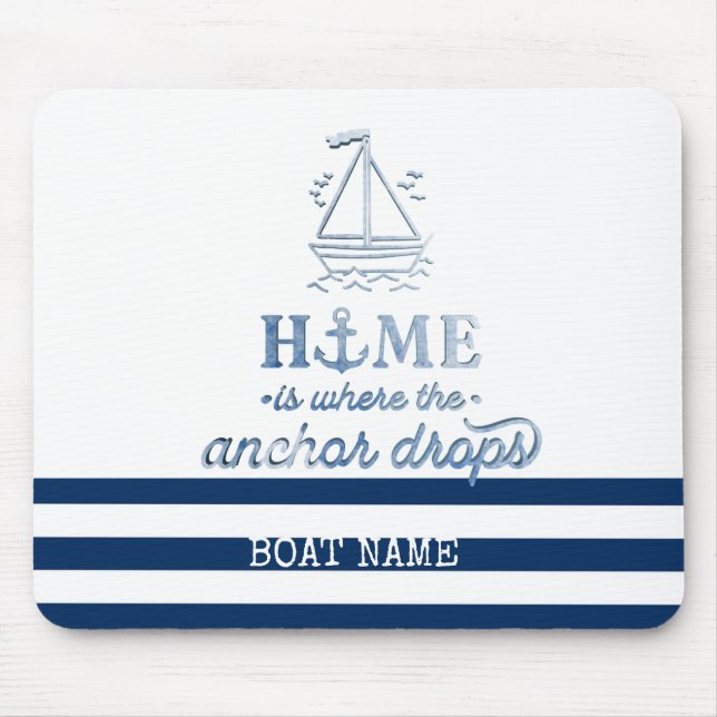 Nautical Boat Name,Anchor Sea Navy Blue Striped Mouse Mat (Front)