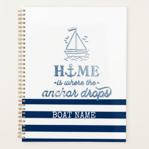 Nautical Boat Name,Anchor Sea Navy Blue Striped Planner