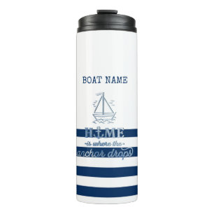 Nautical Boat Name,Anchor Sea Navy Blue Striped Thermal Tumbler