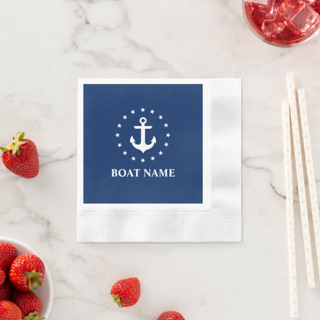 Nautical Boat Name Anchor Stars Blue Cocktail Napkin (Insitu)