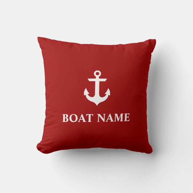 Nautical Boat Name Anchor Throw Pillow Red (Front)