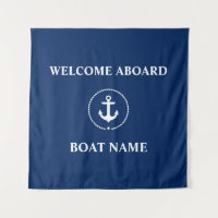 Nautical Boat Name Anchor Welcome Navy Blue Square