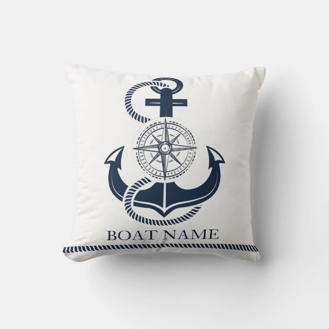 Nautical Boat Name Blue Anchor Cushion (Front)