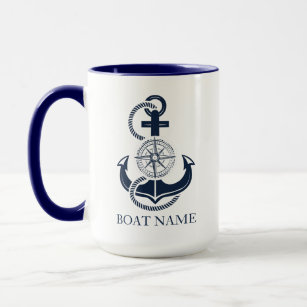 Nautical Boat Name Blue Anchor Mug