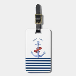 Nautical Boat Name,Blue Anchor Navy Blue Striped Luggage Tag