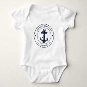 Nautical Boat Name Navy Blue Anchor Boating Custom Baby Bodysuit
