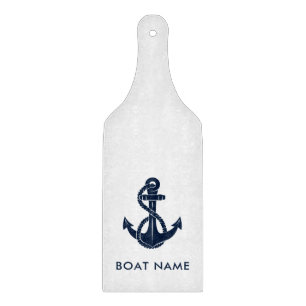Nautical Boat Name Navy Blue Anchor Custom Cutting Board