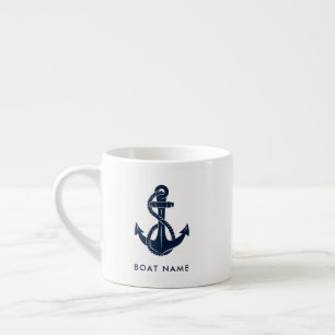 Nautical Boat Name Navy Blue Anchor Custom Espresso Cup