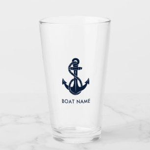Nautical Boat Name Navy Blue Anchor Custom Glass