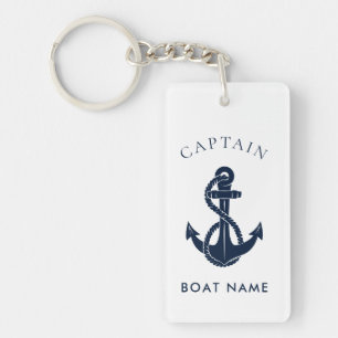 Nautical Boat Name Navy Blue Anchor Custom Key Ring