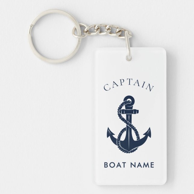 Nautical Boat Name Navy Blue Anchor Custom Key Ring (Front)