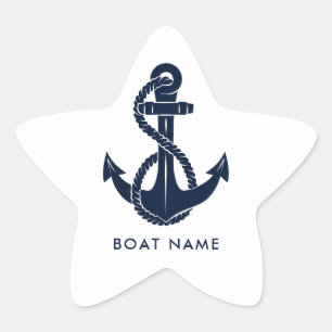 Nautical Boat Name Navy Blue Anchor Minimalist Star Sticker