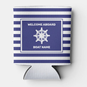 Nautical Boat Name Navy Blue Striped Cooler
