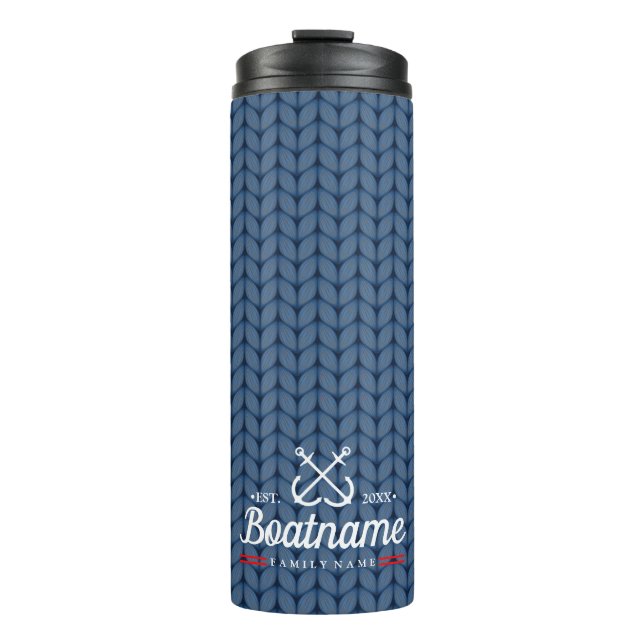 Nautical Boat Name Personalised Blue Wool Thermal Tumbler (Front)