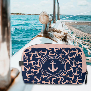 Nautical Boat Name Plush Navy Anchors Pattern Dopp Kit