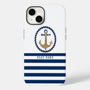 Nautical Boat Name,Retro Anchor Navy Blue iPhone 14 Case