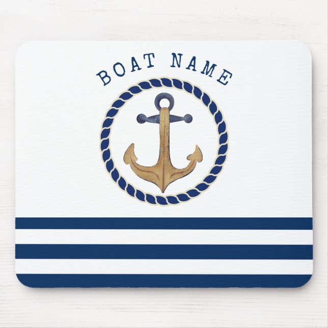 Nautical Boat Name,Retro Anchor Navy Blue  Mouse Mat (Front)