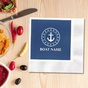 Nautical Boat Name Rope Stars Anchor Navy Blue Napkin