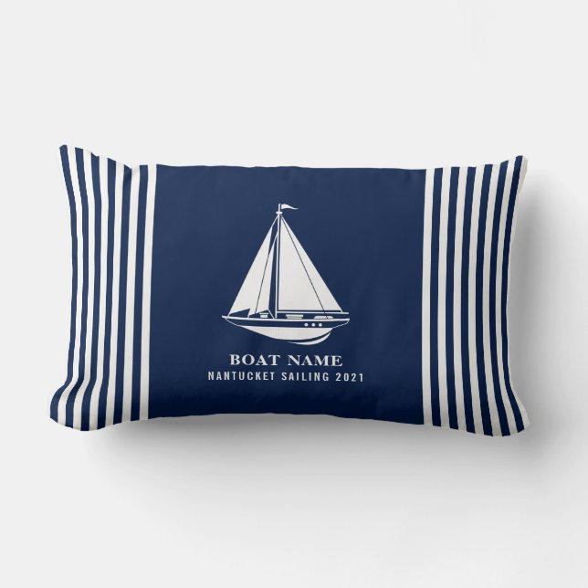 Nautical Boat Name Sailboat Navy Blue Lumbar Pillo Lumbar Cushion (Front)