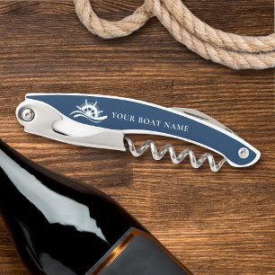 Nautical Boat Name Ship Wheel Corkscrew