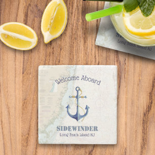 Nautical Boat Name ⚓ Welcome Aboard New Jersey Stone Coaster
