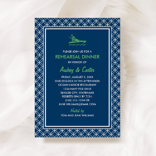 Nautical Boat Navy Green Rehearsal Dinner Invitation