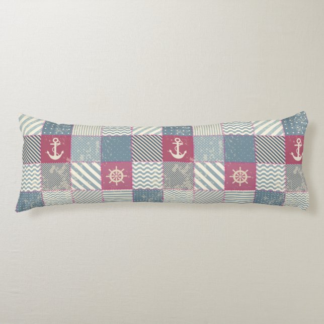 Nautical Boat Ship Wheel Anchor Patchwork Design Body Cushion (Front)