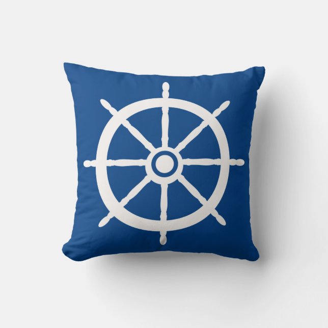 Nautical Boat Wheel Reversible Pillow (Front)