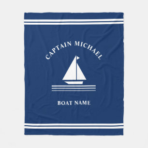 Nautical Boating Navy Blue Boat Name Sailing Fleece Blanket