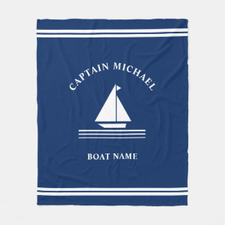 Nautical Boating Navy Blue Boat Name Sailing Fleece Blanket