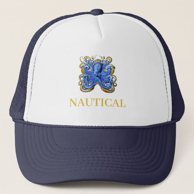 Nautical Boating Octopus Elegant Blue Personal  Trucker Hat (Front)