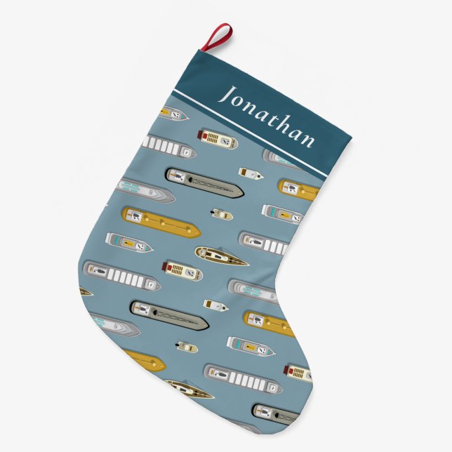 Nautical boats ships coastal On the River Large Christmas Stocking (Front (Hanging))