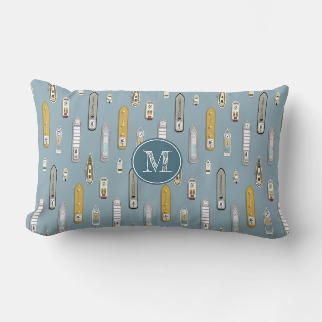 Nautical boats ships On the River ANY colour Lumbar Cushion (Front)