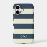 Nautical Bold Navy Stripes with Name - iPhone Case