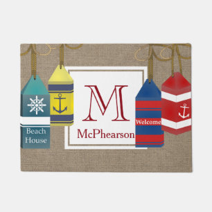 Nautical Bouys Burlap Personalised Doormat