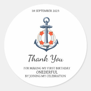 Nautical Boy Anchor Birthday Thank You Sticker