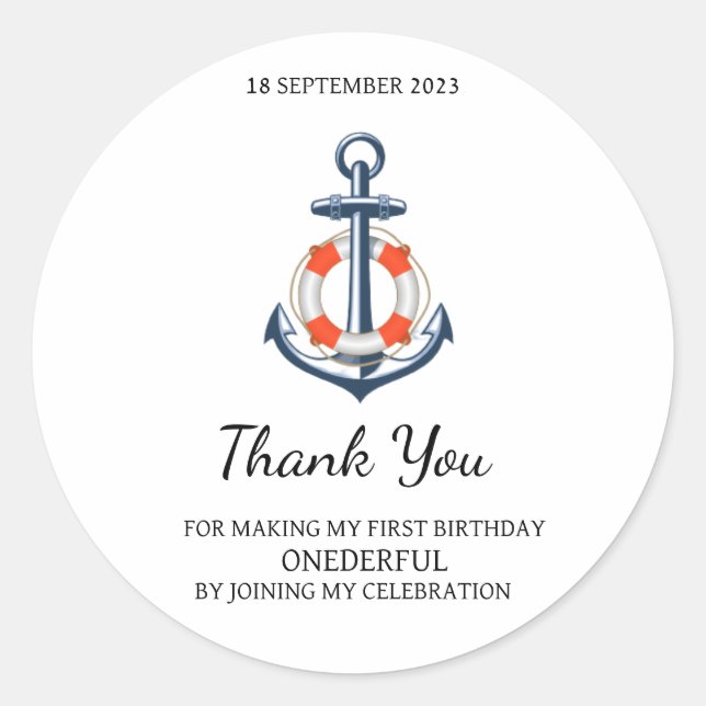 Nautical Boy Anchor Birthday Thank You Sticker (Front)