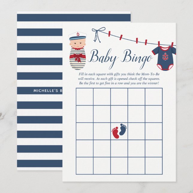 Nautical Boy Baby Shower Baby Bingo Invitation (Front/Back)