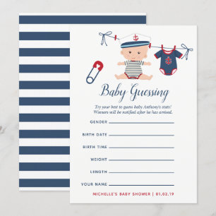 Nautical Boy Baby Shower Baby Predictions Game Invitation