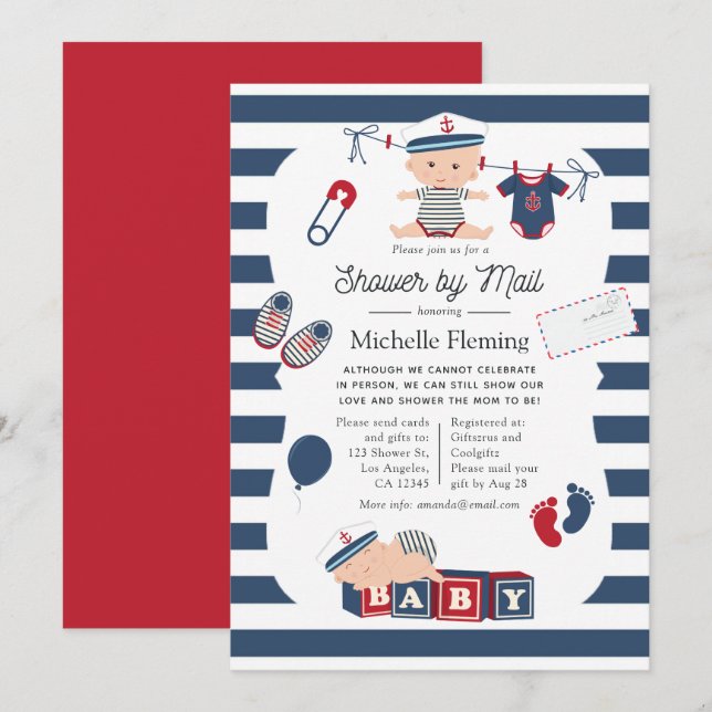 Nautical Boy Baby Shower by Mail Invitation (Front/Back)