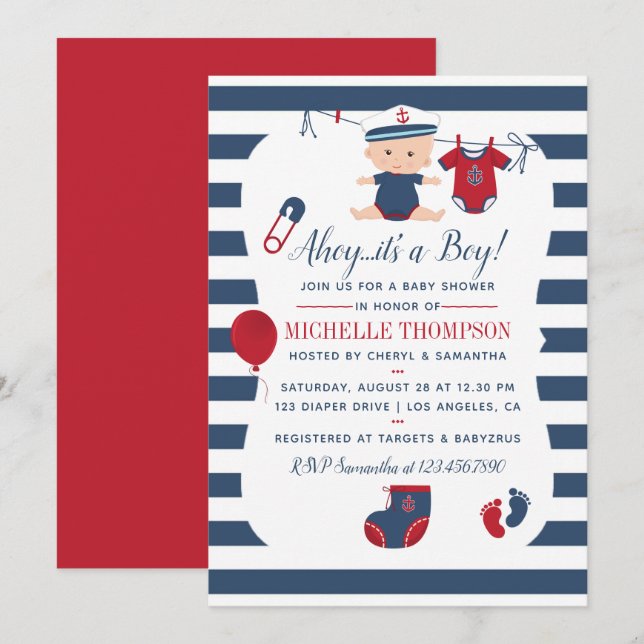 Nautical Boy Baby Shower Invitation (Front/Back)