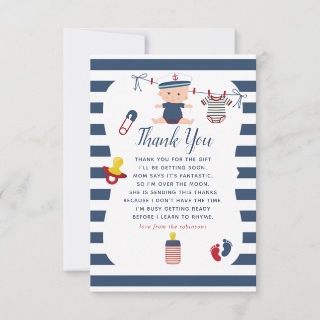 Nautical Boy Baby Shower Thank You (Front)