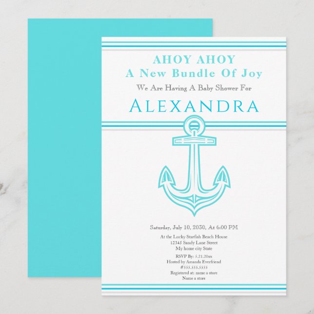 Nautical Boy Baby Shower Turquoise Teal Anchor (Front/Back)