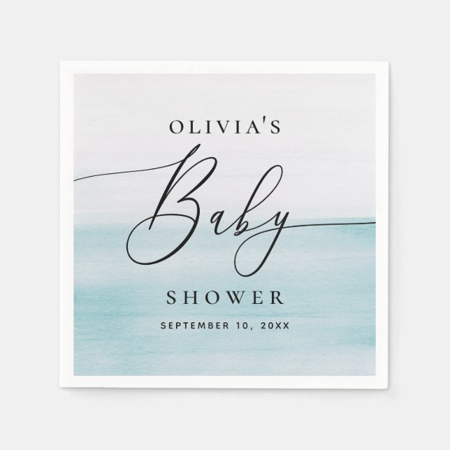 Nautical Boy Baby Shower | Watercolor Blue Coastal Napkin (Front)