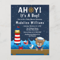 Nautical Boy Bear Red and Navy Baby Shower