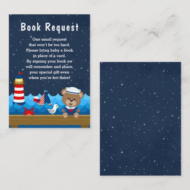 Nautical Boy Bear Red and Navy Book Request Enclosure Card (Front/Back)