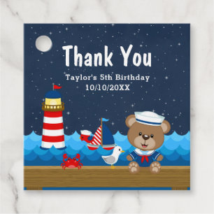 Nautical Boy Bear Red Birthday Party Thank You Favour Tags