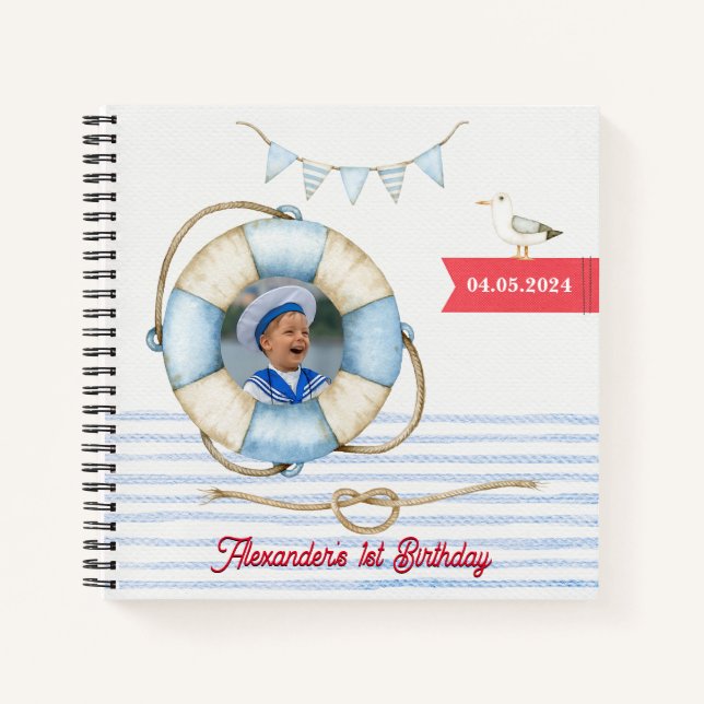 Nautical Boy Birthday Photo Guest Book (Front)